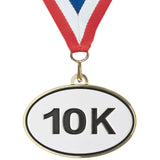 2-1/2" Oval Running 10K Medals on 7/8" Neck Ribbons
