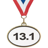 2-1/2" Oval Running 13.1 half marathon Medals on 7/8" Neck Ribbons