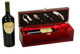 single wine presentation box with wine tools included personalize engrave engraved engraving red lining corporate gift boss employer business elegant gift idea present classy