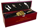 single wine presentation box with wine tools included personalize engrave engraved engraving red lining corporate gift boss employer business elegant gift idea present classy
