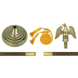 INDOOR 8' OAK POLE w/ EAGLE - 8' x 1-1/4" Oak Pole with Precision Machined Brass Screw Joint • 12" diameter Shiny Gold Plated Plastic Regent Floor Stand • Gold Cord & Tassel • Shiny gold plated ABS styrene Eagle ornament