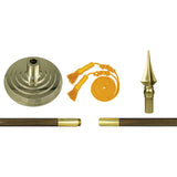 INDOOR 8' OAK POLE w/ SPEAR - 8' x 1-1/4" Oak Pole with Precision Machined Brass Screw Joint • 12" diameter Shiny Gold Plated Plastic Regent Floor Stand • Gold Cord & Tassel • Shiny gold plated ABS styrene Spear ornament