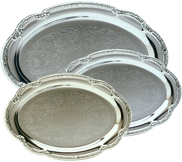 Engravable Silver and Chrome-Plated Elegant Pattern Oval Award Tray | 2 SIZES