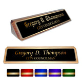 LA Trophies - Genuine Walnut and Red Alder Desk Wedge Nameblocks - GOLD Engraving | 2 WOODS | 3 FONTS | 5 PLATE COLORS