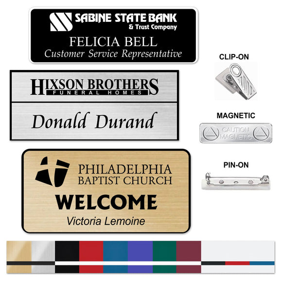 LA Trophies - Laser Engraved Plastic Name Badges MAGNETIC / PIN-ON / CLIP-ON Backing | 3 SIZES | 11 COLORS