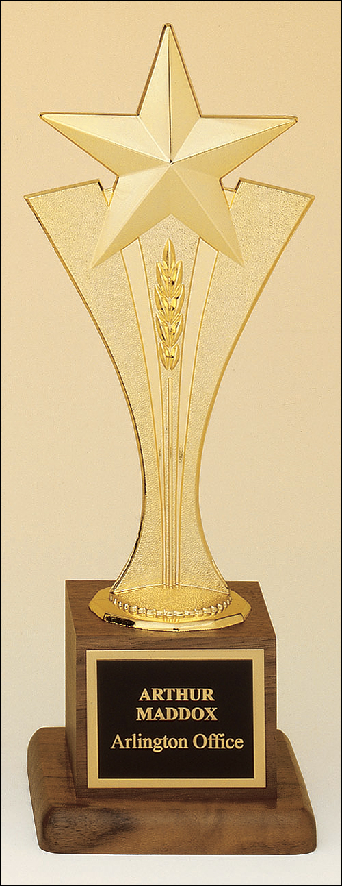 Airflyte Metal goldtone Star Riser casting on a solid American walnut base trophy