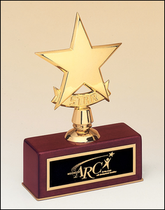 Airflyte Polished metal goldtone star casting on rosewood stained piano finish base trophy