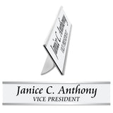 LA Trophies - SILVER Metal Desk Holder with Slide In Plastic Nameplate | 2 SIZES | 3 FONTS | 12 PLATE COLORS