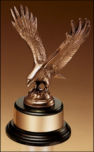 Airflyte Antique Bronze Fully Modeled Eagle casting on a round black wood base