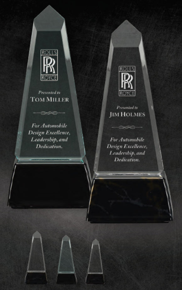 GreyStone Obelisk Style Acrylic Award with Snap-In Weighted Plastic Bases | 2 COLORS | 3 SIZES