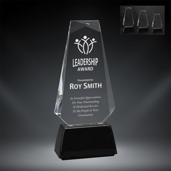 GreyStone Clear Pinnacle Style Acrylic Award with Snap-In Weighted Black Plastic Base | 3 SIZES