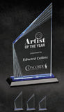 GreyStone Fusion Crystal Award with Frosted Accents and Blue Highlighted Black Crystal Base | 3 SIZES