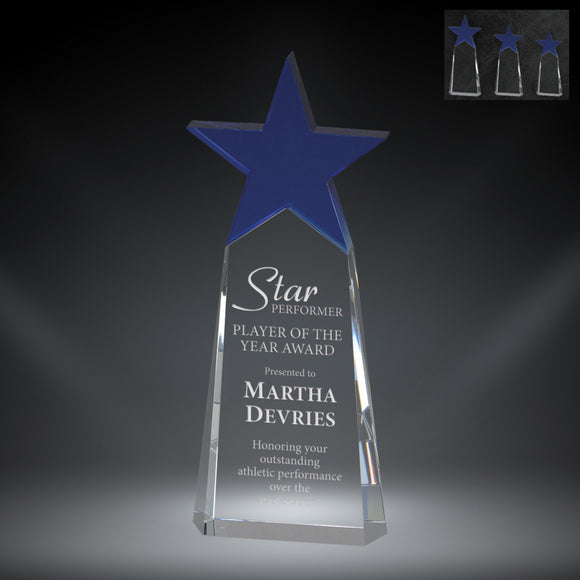 GreyStone Orion Tower Crystal Award with Blue Star | 3 SIZES