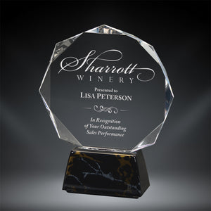 GreyStone Clear Octagon Acrylic Award with Snap-In Weighted Black Marble Plastic Base | 3 SIZES