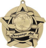 2-1/4" Super Star Series Award Language Arts Medals on 7/8" Neck Ribbons