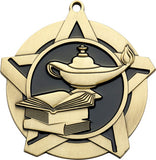 2-1/4" Super Star Series Award Lamp of Knowledge Medals on 7/8" Neck Ribbons