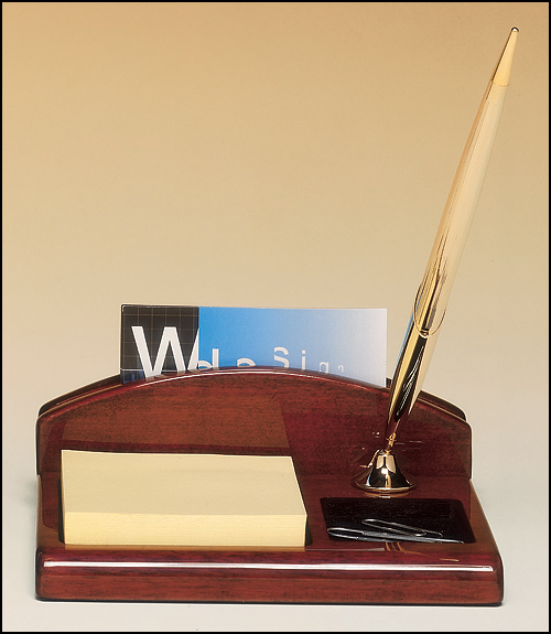 Airflyte Rosewood stained piano finish desk organizer with business card holder, pen and Post-It Note pad, included