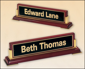 Airflyte Rosewood stained piano finish nameplate with Brass Accents