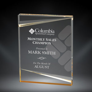 GreyStone 1" thick Clear Sabre Edge Acrylic Award with Gold Accents | 3 SIZES