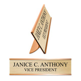 LA Trophies - GOLD Metal Desk Holder with Slide In Plastic Nameplate | 2 SIZES | 3 FONTS | 12 PLATE COLORS
