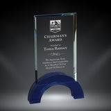 GreyStone Hampton Style Rectangle Crystal Award with Blue Arch Base | 3 SIZES
