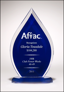 Airflyte Flame Series clear acrylic award with blue silk screened back | 3 SIZES