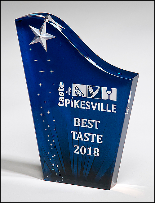 Airflyte Freestanding Acrylic Award with Etched and Color-Filled Star on Digitally-Printed Constellation Background | 3 SIZES