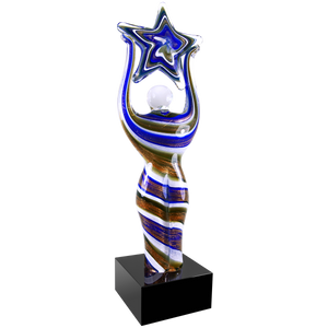 Premier Art Glass Star Achiever Trophy with Laser Engravable Black plate