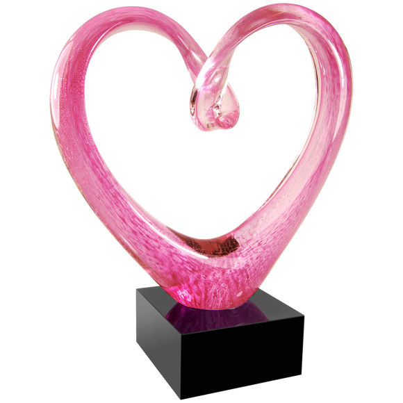Premier Art Glass Pink Heart with Laser Engravable Black plate