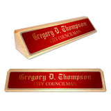 LA Trophies - Genuine Walnut and Red Alder Desk Wedge Nameblocks - GOLD Engraving | 2 WOODS | 3 FONTS | 5 PLATE COLORS