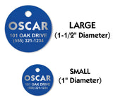Blue Round Circle Pet Identification Tags for All Size Dogs and Cats | FREE SHIPPING!