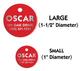 Red Round Circle Pet Identification Tags for All Size Dogs and Cats | FREE SHIPPING!