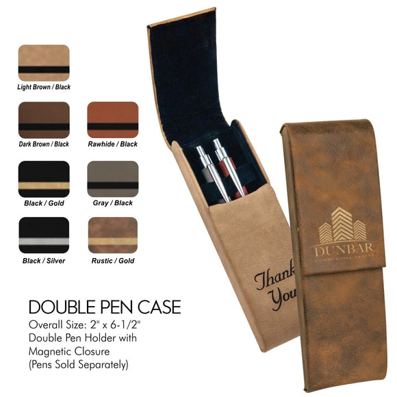 Customizable Leatherette Double Pen Holder Case | 7 COLORS