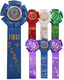 2" x 11-1/2" Rosette Style Event Place Ribbons with Card on Back | 1st 2nd 3rd Place 