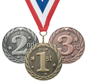 2" FE Series Iron Place Medals on 7/8" Neck Ribbons | 1st 2nd 3rd