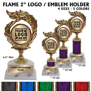 Flame 2" Emblem Holder Award Trophies | 4 SIZES | 5 COLORS