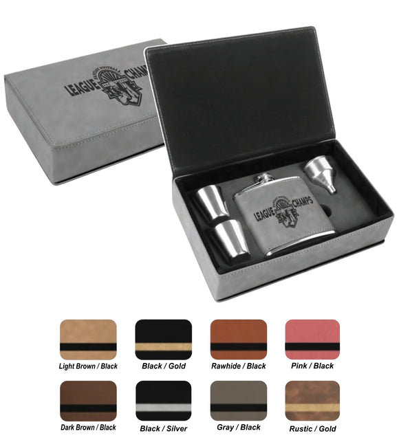 6 oz. Flask Leatherette Gift Box Set | Leatherette Flask - 9 COLORS