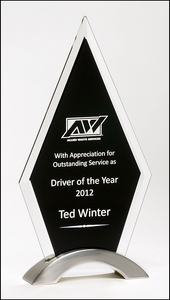 Airflyte 3/8" thick Diamond Series Award featuring a beveled glass upright on a brushed silver aluminum base | 3 SIZES