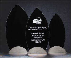 Airflyte 3/8" thick Black Flame Series Glass Award with gunmetal finish base | 3 SIZES