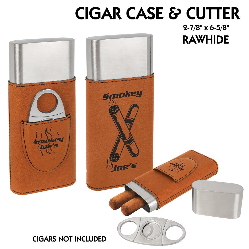 Set of 6 Blank Laserable dark brown outlet Cigar Case with Cutter for engraving