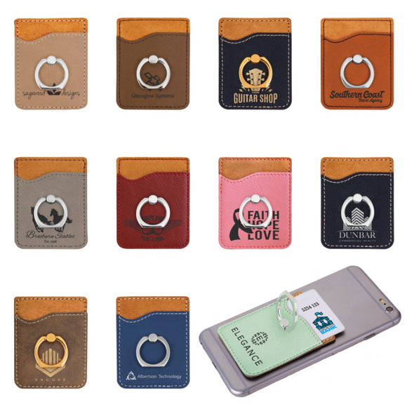 Customizable Leatherette Cell Phone Wallet with Finger Ring | 11 COLORS