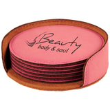Leatherette Laser Engraved 6-Coaster Sets Round and Square | 10 COLORS