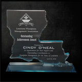 LA Trophies - Louisiana State Shape 3/4" thick Blue Beveled Acrylic Award 