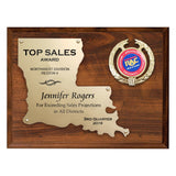 LA Trophies - Louisiana State Shaped Gold Cut-Out 9x12 Plaque on cherry board for Recognition and Service 