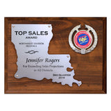 LA Trophies - Louisiana State Shaped Silver Cut-Out 9x12 Plaque on cherry board for Recognition and Service 