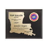 LA Trophies - Louisiana State Shaped Gold Cut-Out 8x10 Plaque on black board for Recognition and Service 