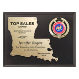 LA Trophies - Louisiana State Shaped Gold Cut-Out 9x12 Plaque on black board for Recognition and Service 