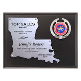 LA Trophies - Louisiana State Shaped Silver Cut-Out 9x12 Plaque on black board for Recognition and Service 