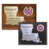 LA Trophies - Louisiana State Shaped Cut-Out Plaque for Recognition and Service | 2 SIZES | 2 PLATE COLORS