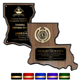 LA Trophies - Louisiana State Shape Plaque for Recognition and Service GOLD Engraving | 2 VERSIONS | 5 PLATE COLORS